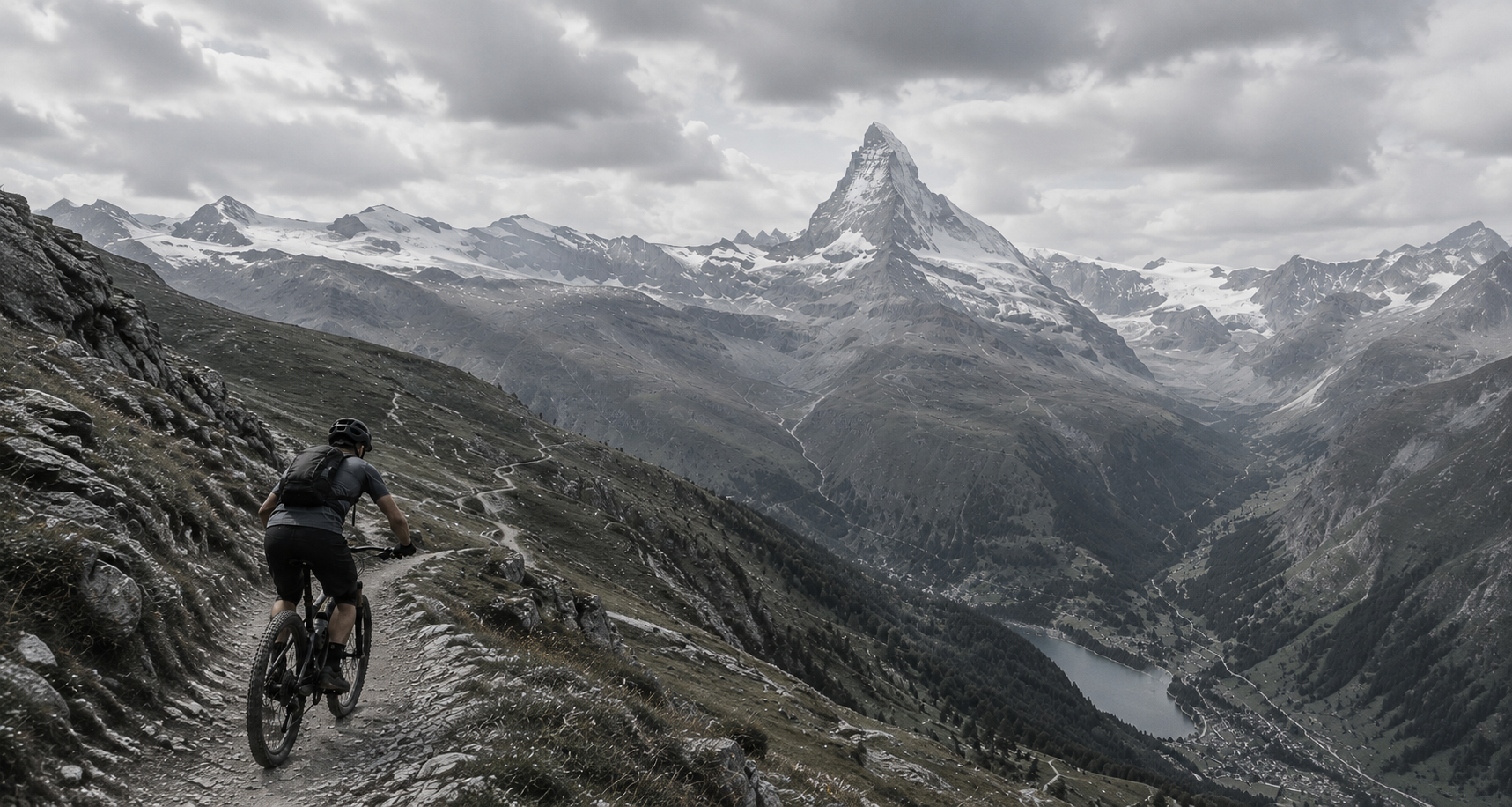 Mountain biker riding an alpine trail